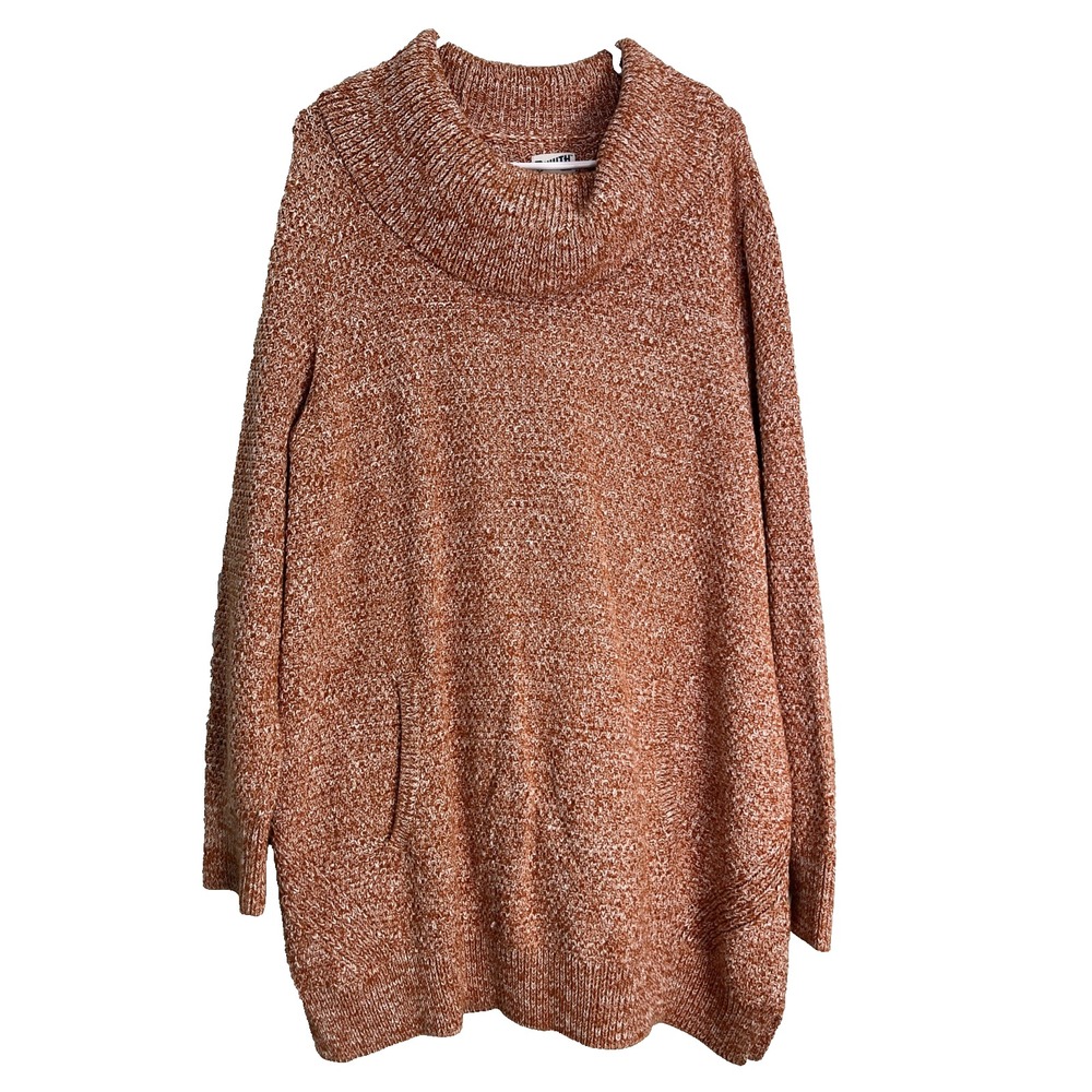 Duluth Trading Cowl Neck Sweater Women XXL Orange Marl Tunic Pockets Cotton Cozy